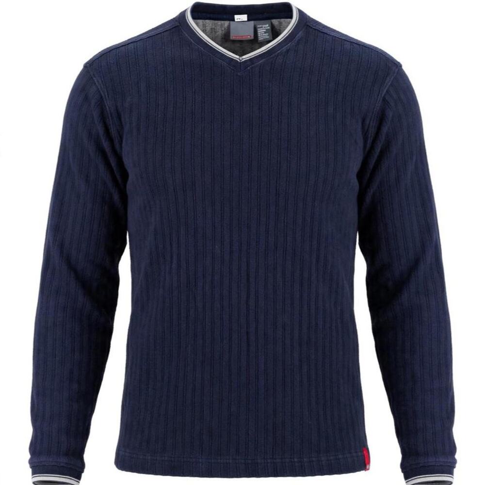 Quiksilver Sweater Mens L Navy Blue V-Neck Ribbed Knit Long Sleeve